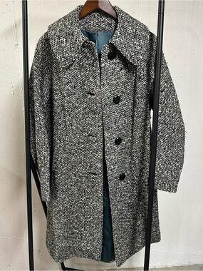 Vintage Fashionbilt Black and White Tweed Double-Breasted Pea Coat